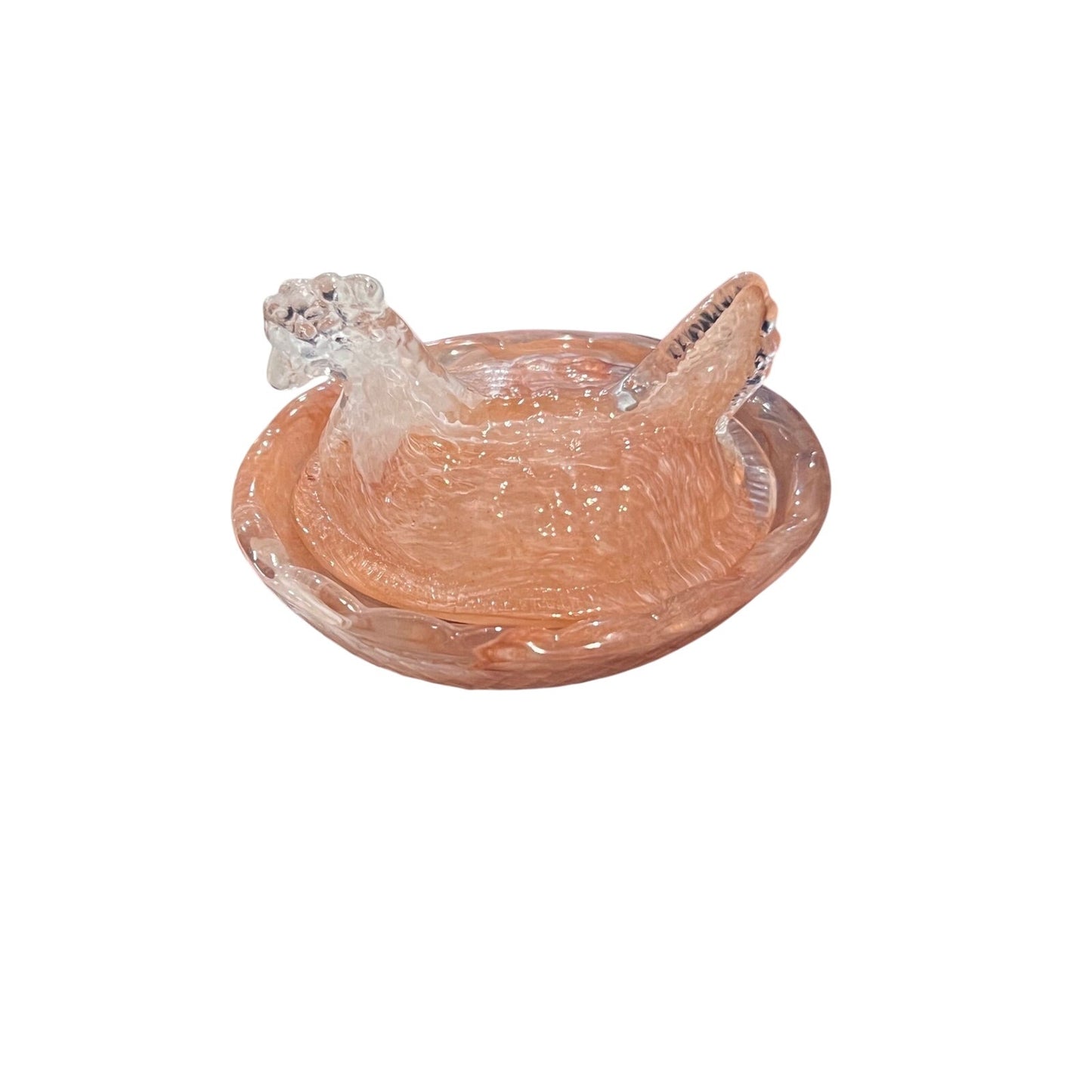 Mini hen on nest slag glass peach