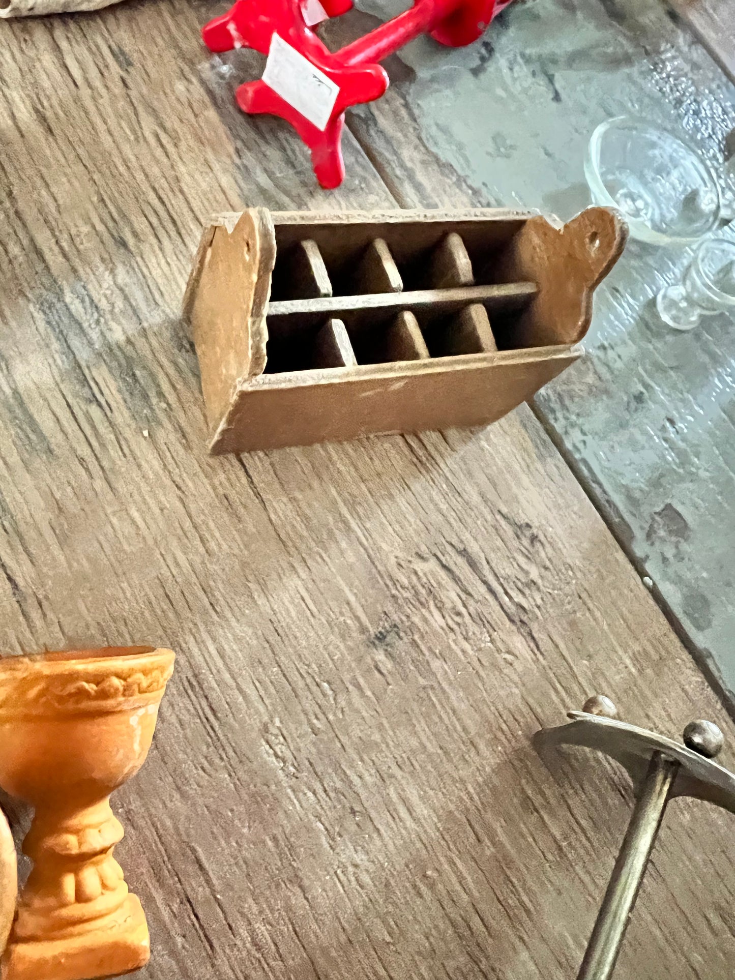 Miniatures, Doll house accessories, bubble gum machine, silverware, glassware, croquet set, Bibles 