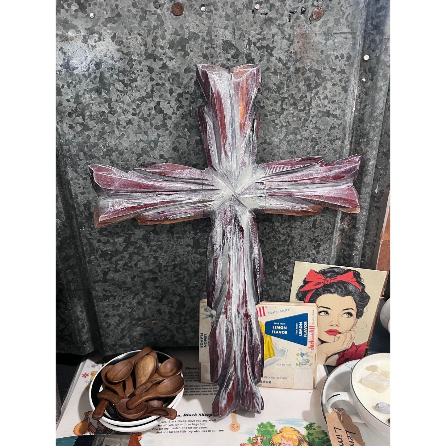 Vintage cross, wood carved MCM