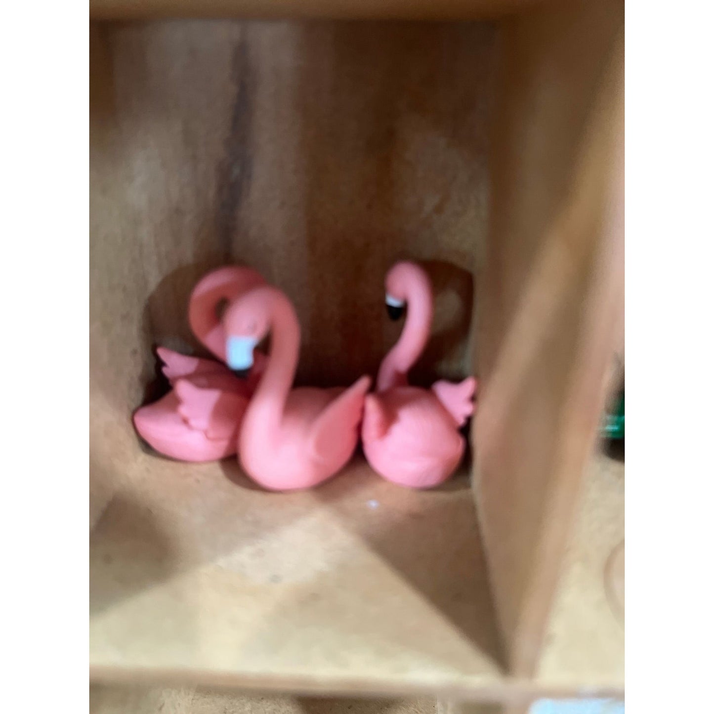 Set of 3 mini flamingos trinket shelf printer tray figures