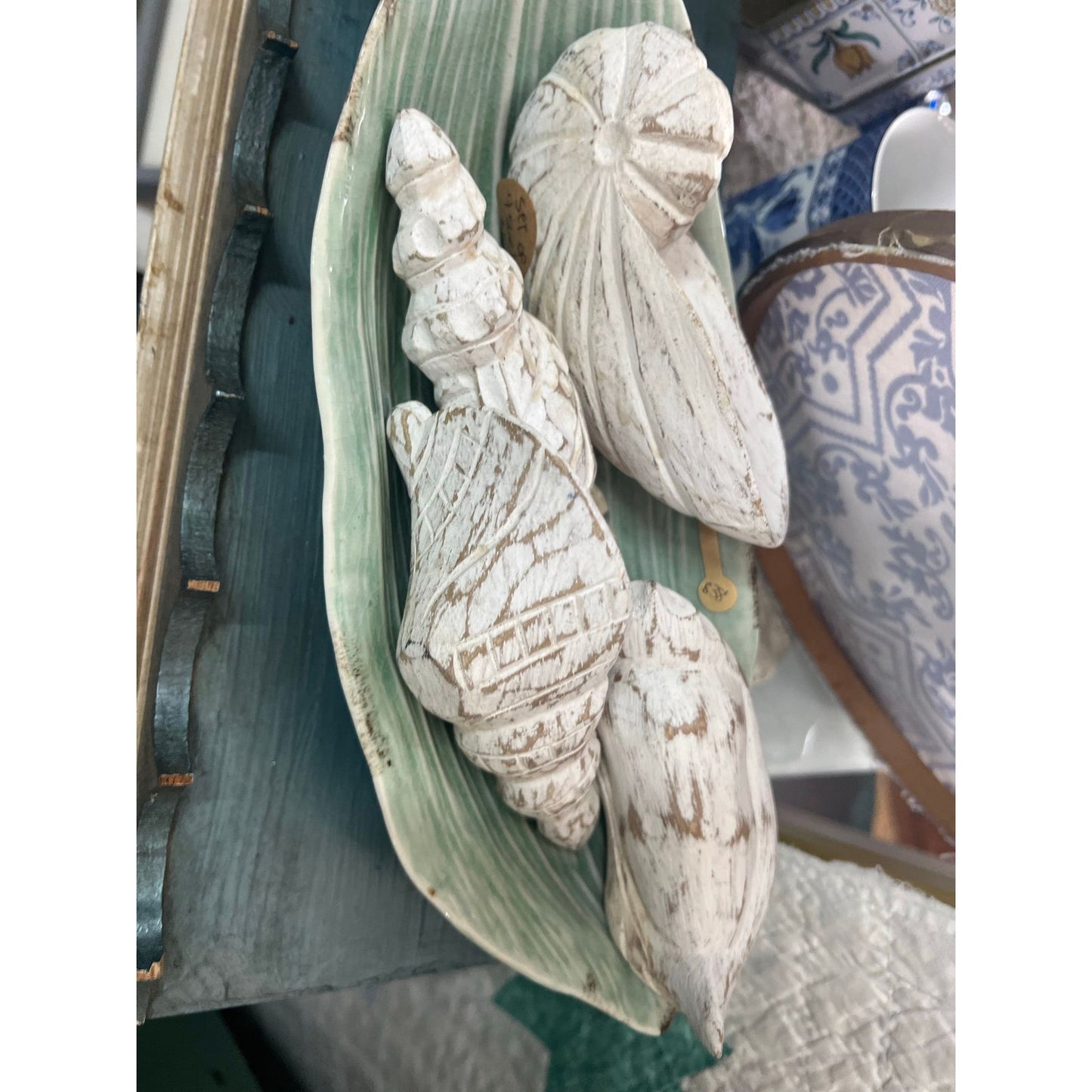 Wooden carved shells, beach home decor