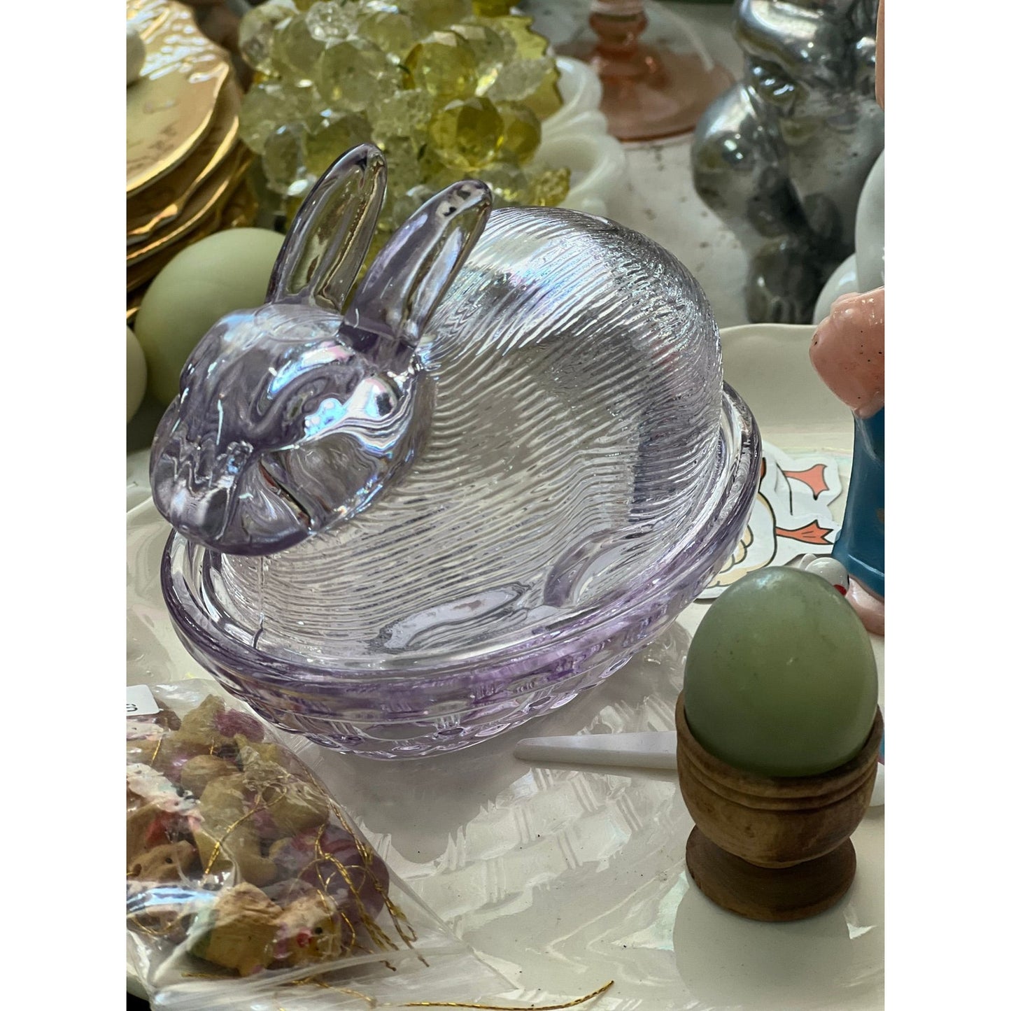 Purple Bunny on nest glass  dish