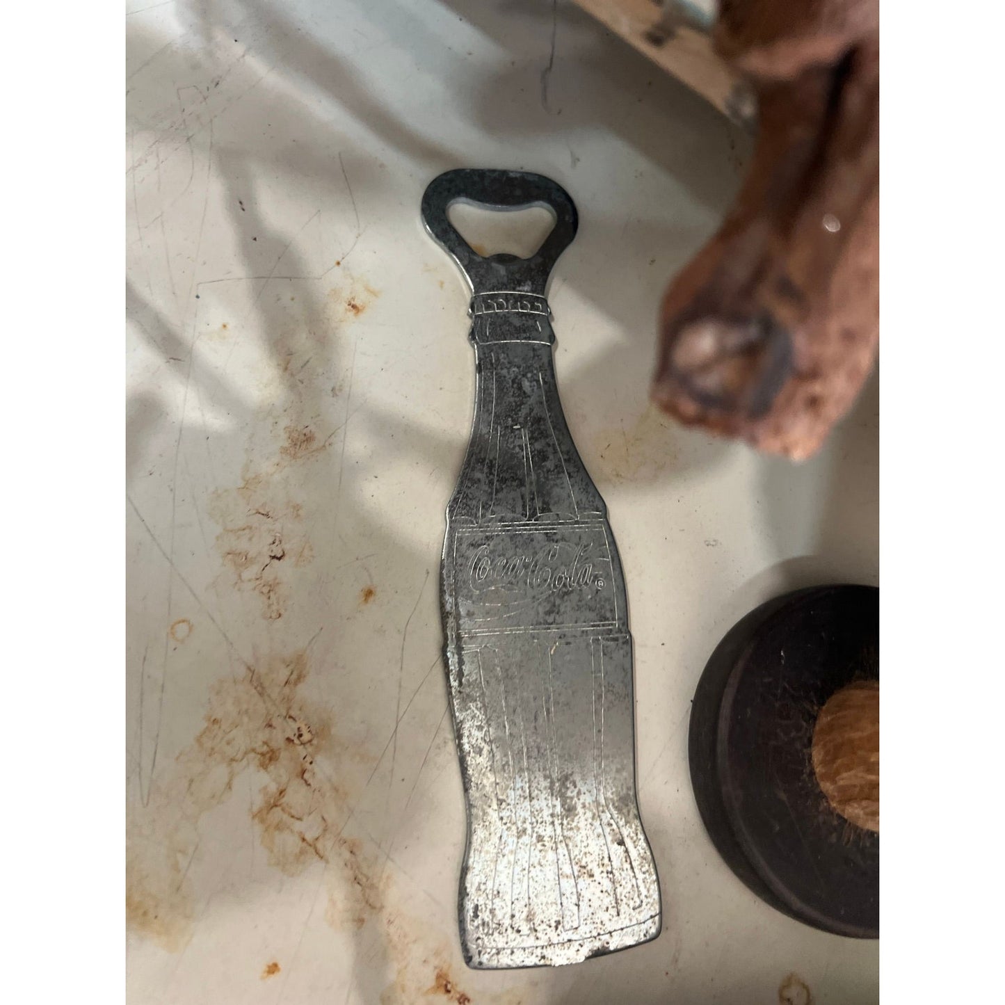 Vintage Coke bottle opener, silver coca-cola bottle opener