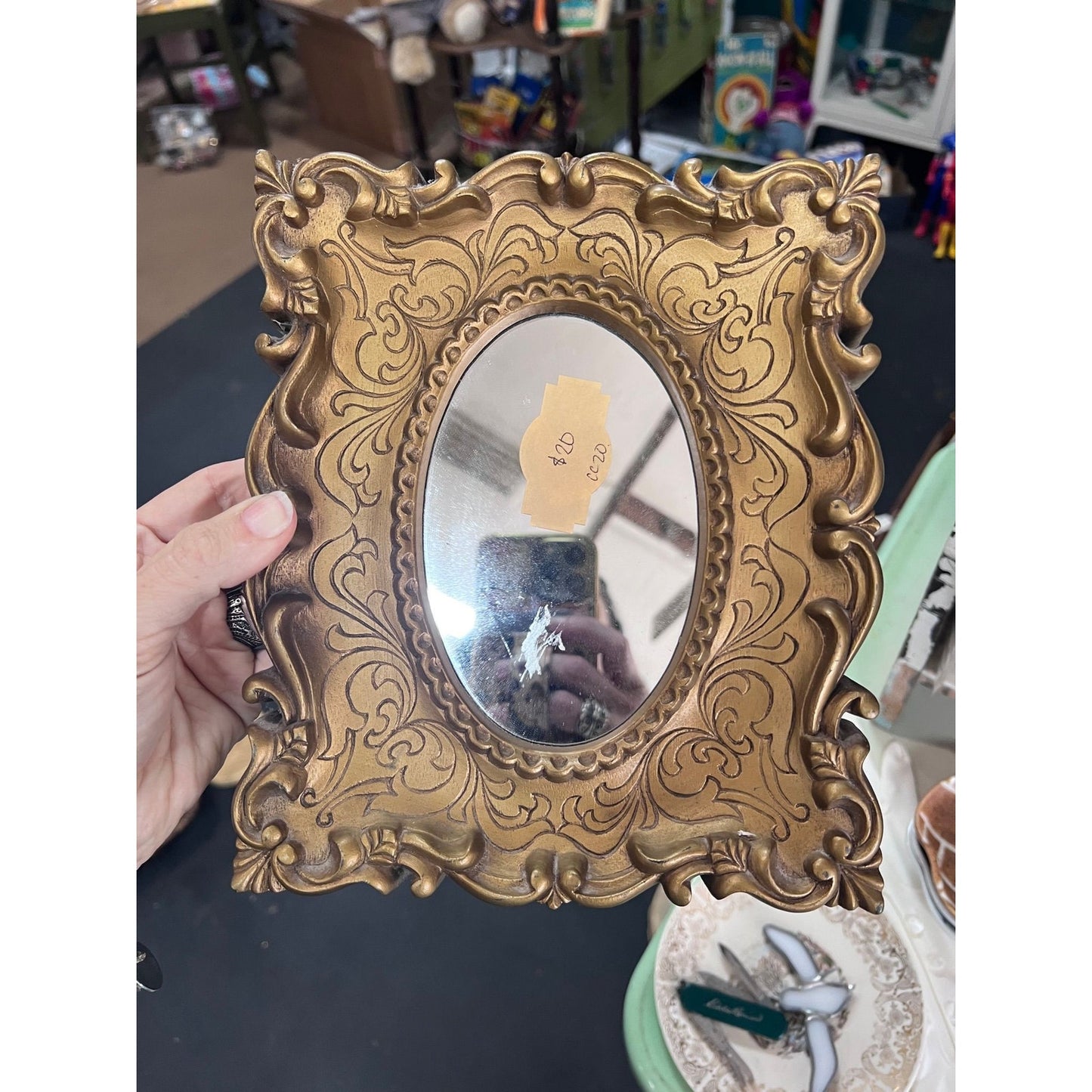 Vintage gold framed mirror to hang or prop on easel