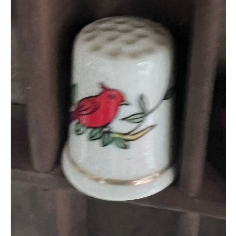 Choice vintage Christmas thimble red bird or Mrs Claus