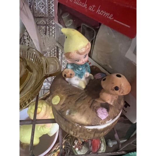 Homeco pixie & mushroom trinket dish, vintage fairy
