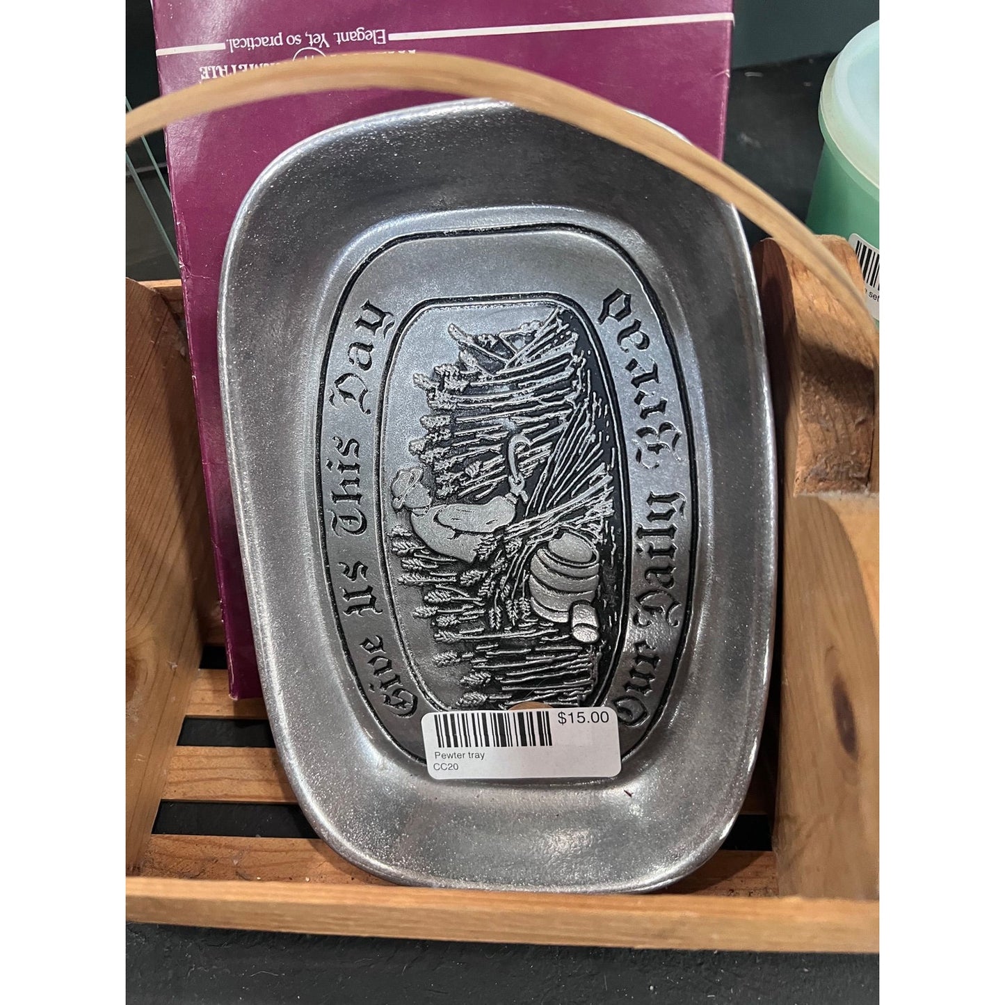 Daily Bread pewter plate/tray with box kitchen decor
