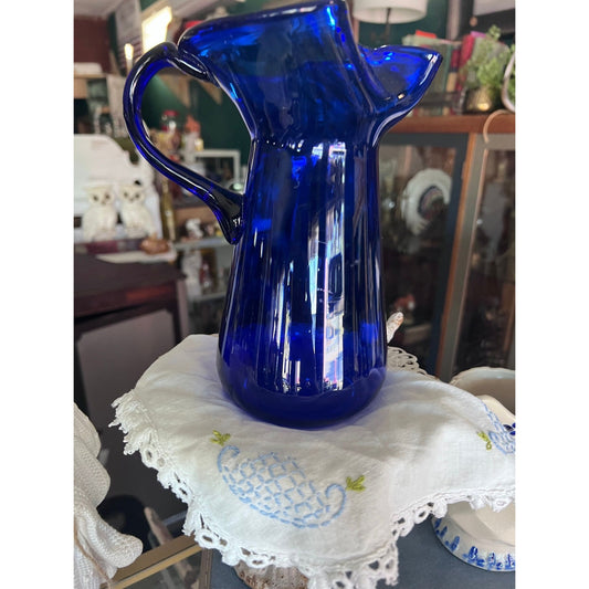 Blown glass vintage Colbalt blue pitcher
