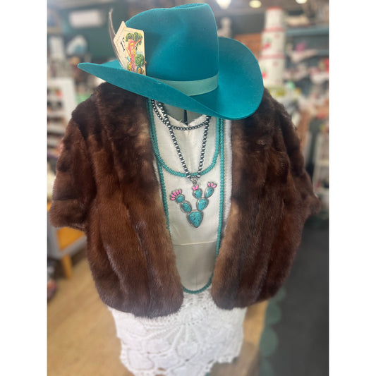 Turquoise & pink large cactus pendant with Navajo pearls necklace