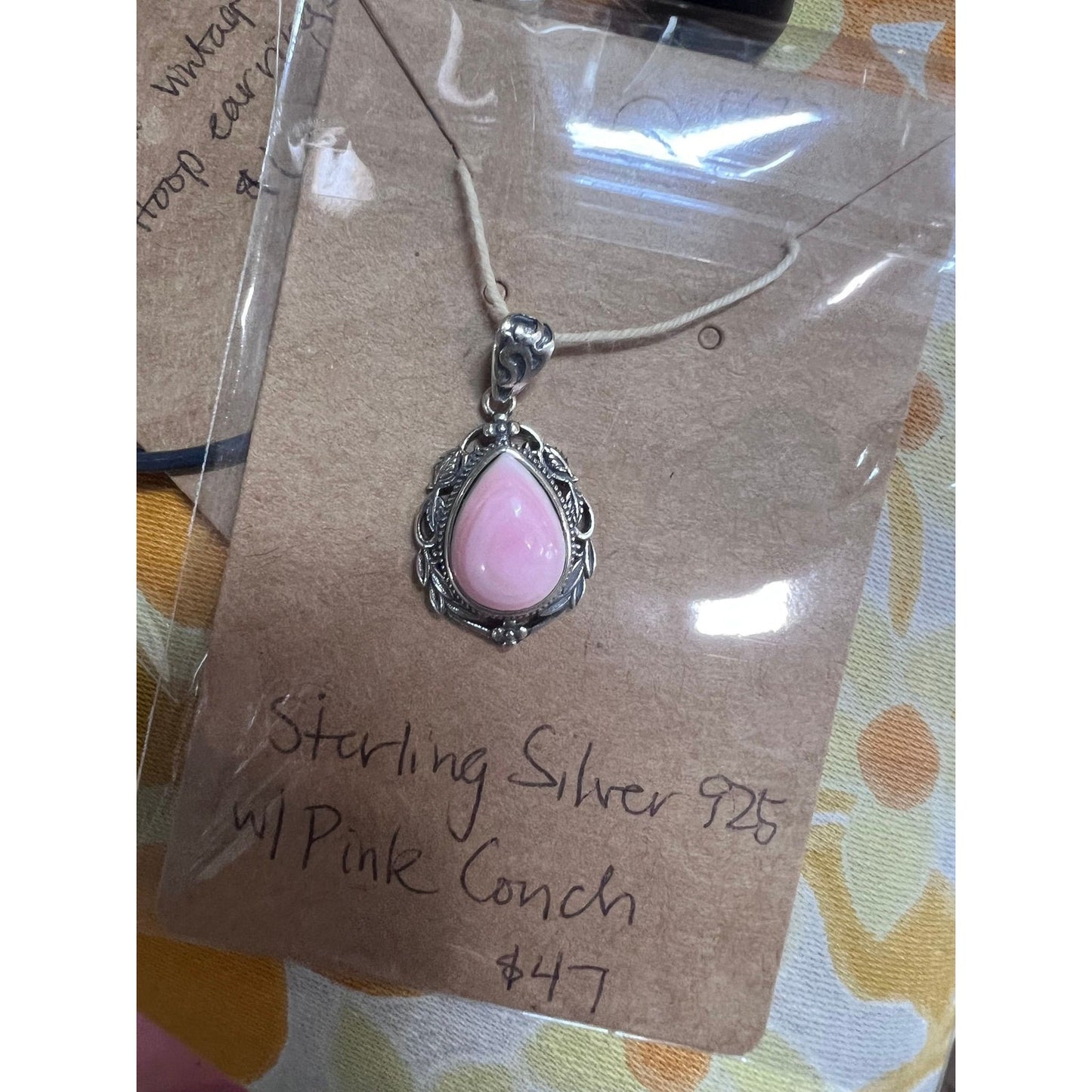 Pink conch & Sterling pendant