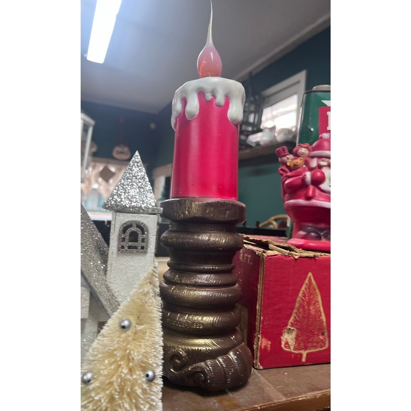 1969 candle blow mold with fancy bulb, vintage Christmas