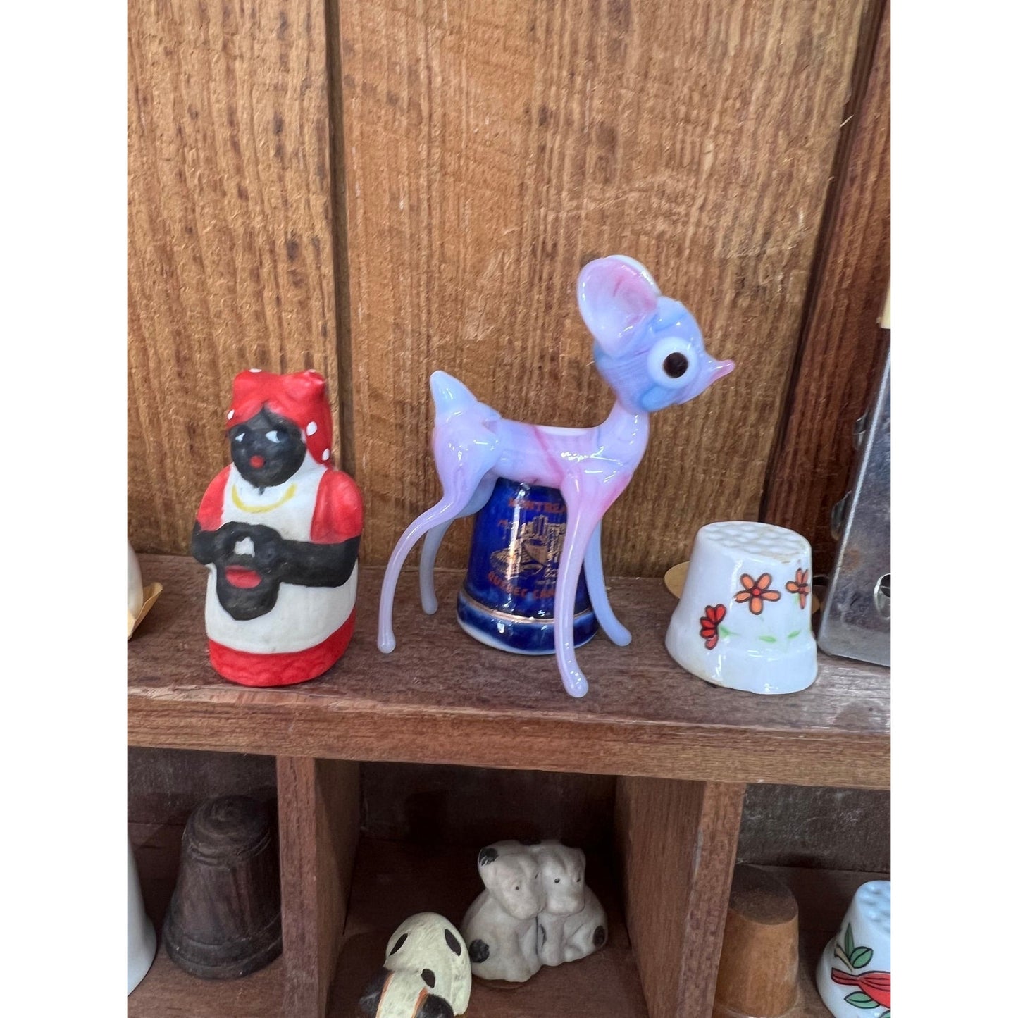 Slag glass mini deer, pink & purple