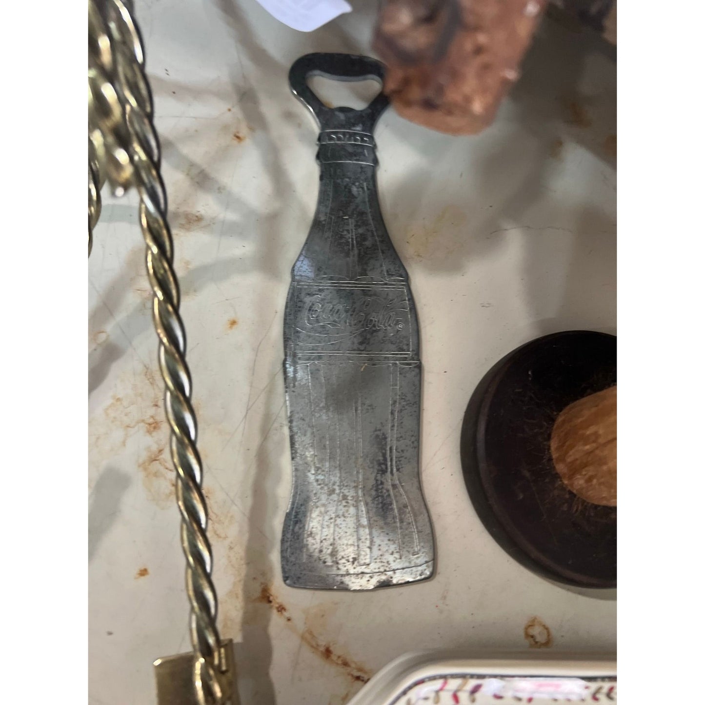 Vintage Coke bottle opener, silver coca-cola bottle opener