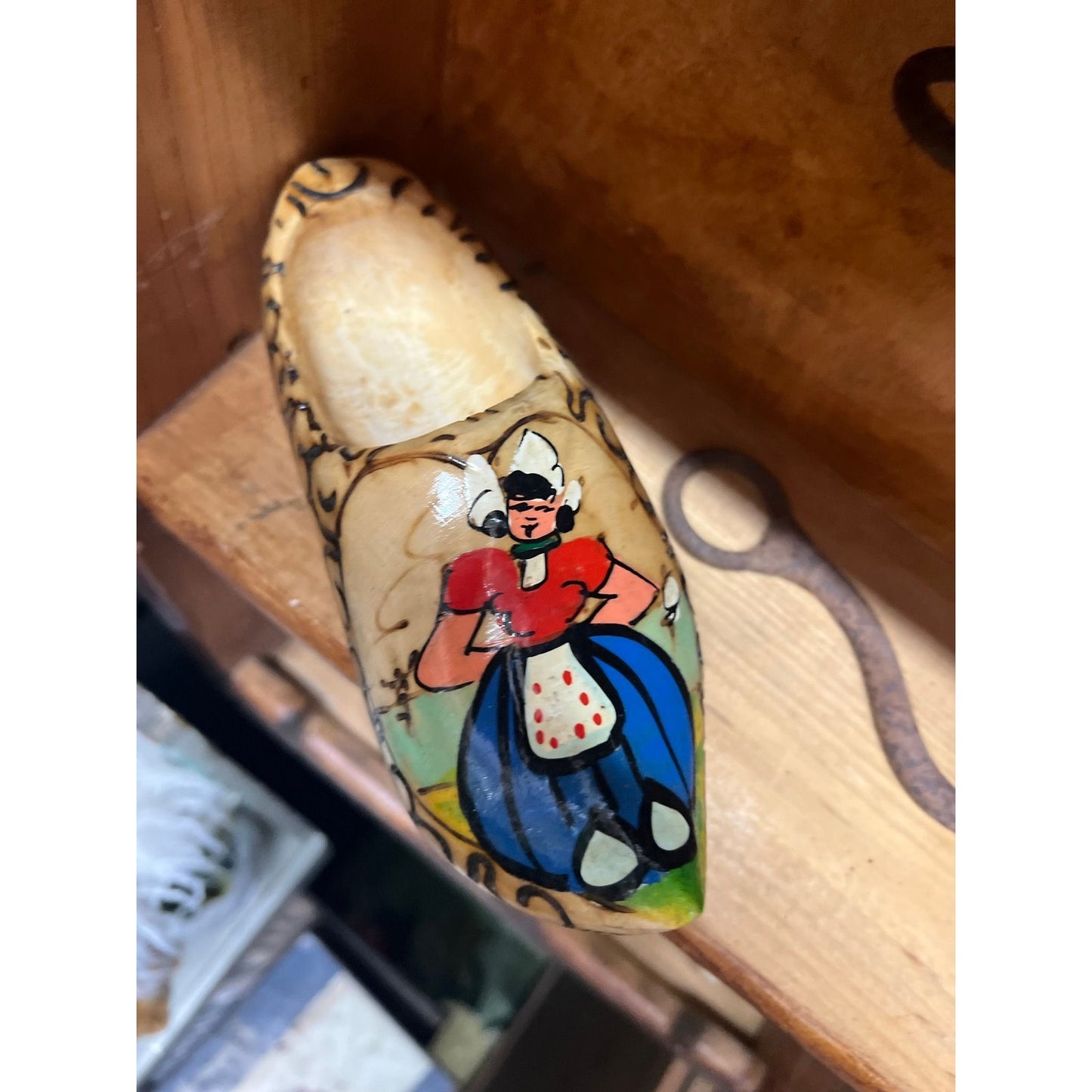 Vintage hand painted holland wooden shoe