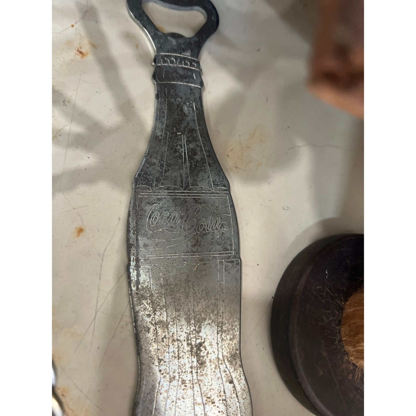 Vintage Coke bottle opener, silver coca-cola bottle opener