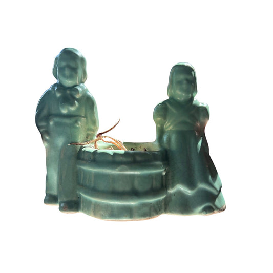 McCoy boy & girl teal planter, MCM, Vintage decor