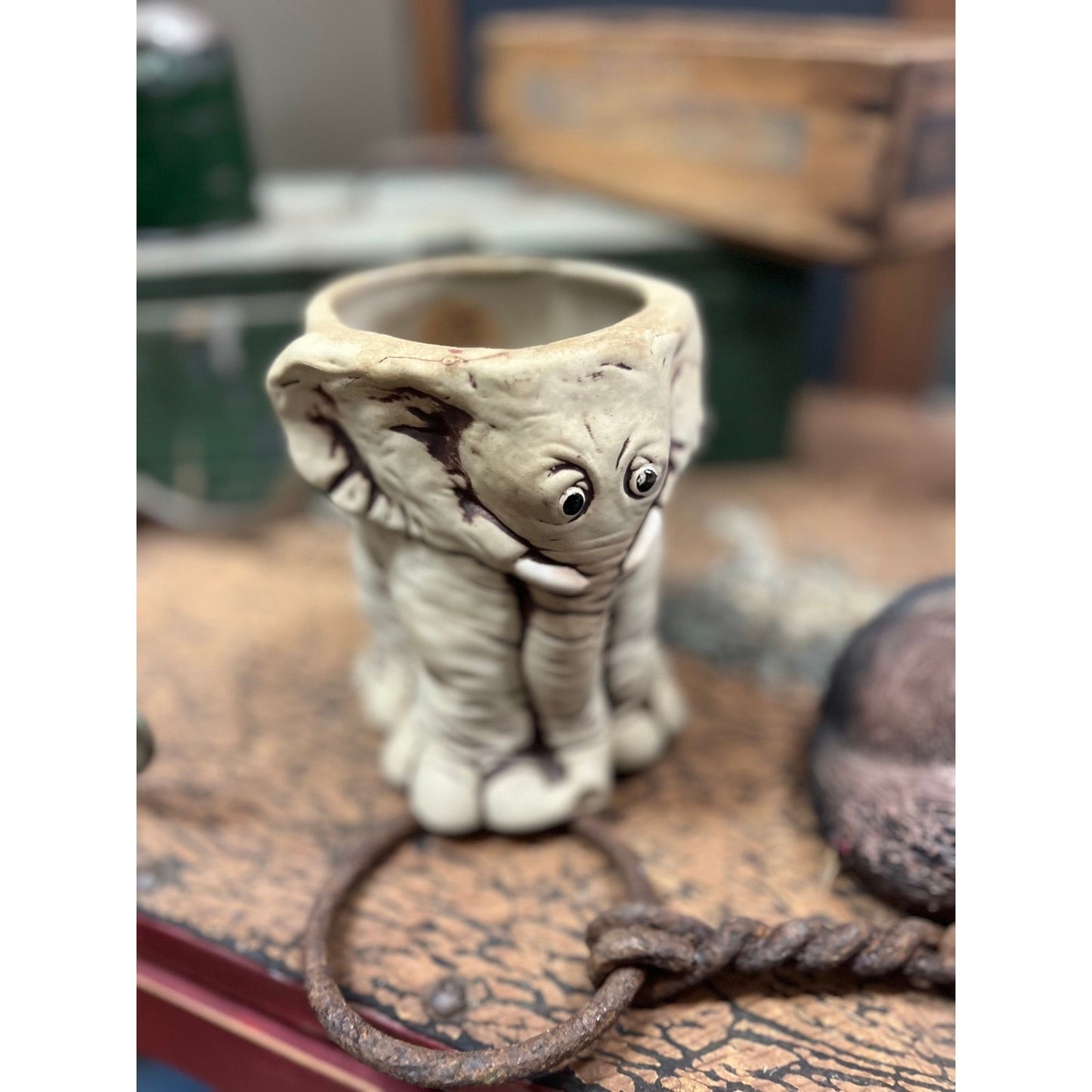 Vintage kitschy elephant  planter pen holder