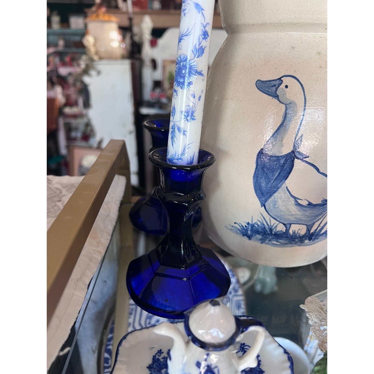 Set of vintage Colbalt blue glass candlestick holders