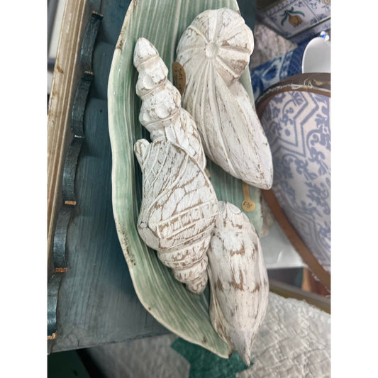 Wooden carved shells, beach home decor