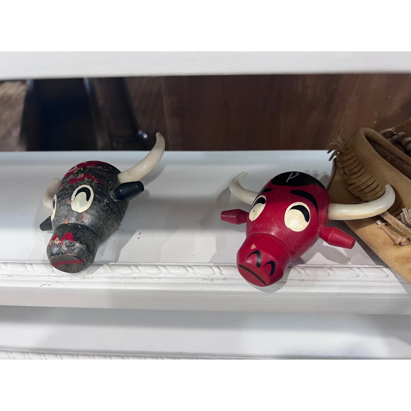 Vintage cow bull wood salt & pepper set